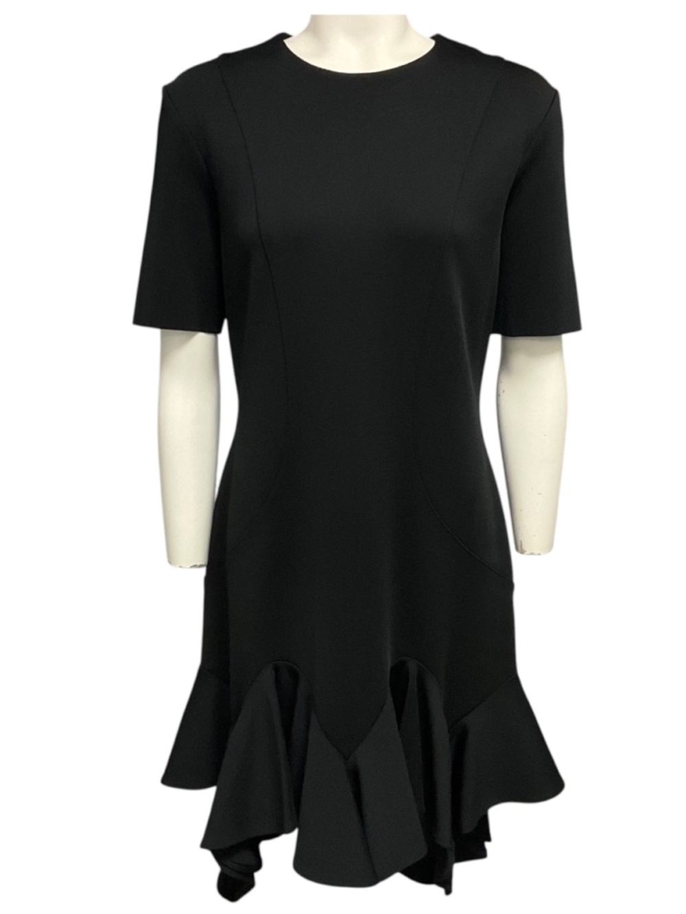 GIVENCHY BLACK SHORT SLEEVED RUFFLED FLARED MIDI DRESS